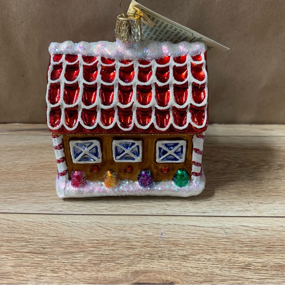 New! Old World Christmas Gingerbread Barn Tree Ornament Glass House - Picture 3 of 9